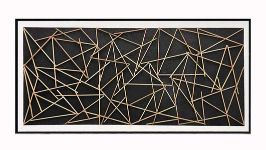 Conflux Vista by Archer & Grove: wide bamboo-strip sunburst wall art on a dark textured ground, black frame.
