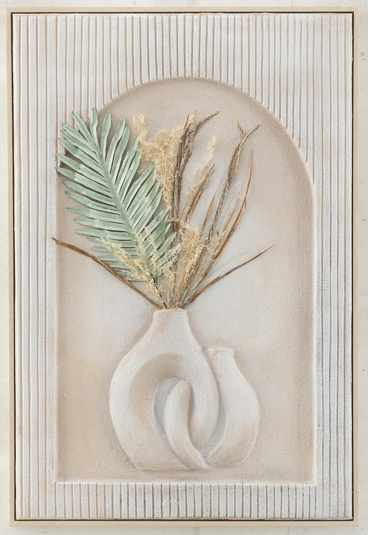 Niche Reverie by Archer & Grove: oil-painted wall art of a sculptural dried botanical arrangement in an arched niche, whitewash frame.