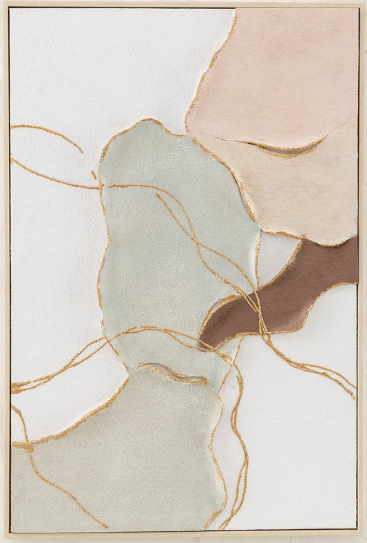 Gilded Strata by Archer & Grove: oil-painted abstract wall art in earth tones with fine gold filament detail, whitewash frame.