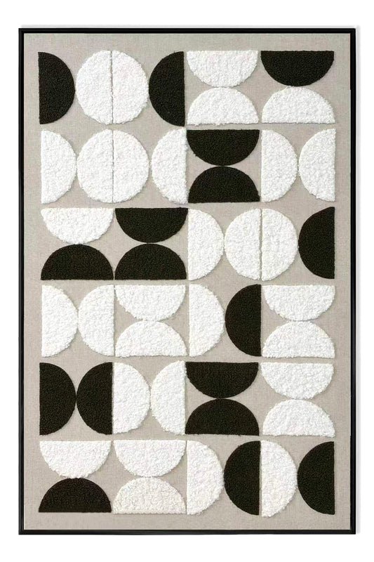 Lunar Cadence by Archer & Grove: black and white crescent-pattern wall art in tufted textured relief.