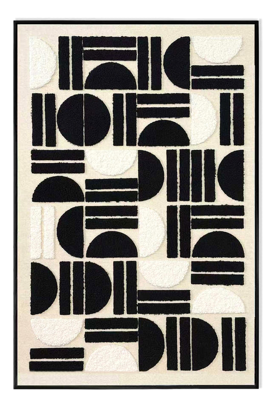 Nocturne Grid by Archer & Grove: black and white geometric grid wall art in tufted textured relief.